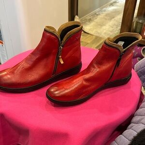 Red Leather Ankle Boots